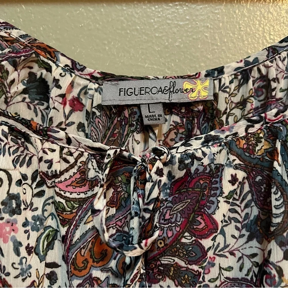 Figueroa & Flower Women's Size Large Midi Dress Boho Paisley Floral Off Shoulder